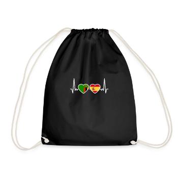 Zambia, Spain, Heartbeat, Flag, Spain, Zambian - Drawstring Bag - black - Front
