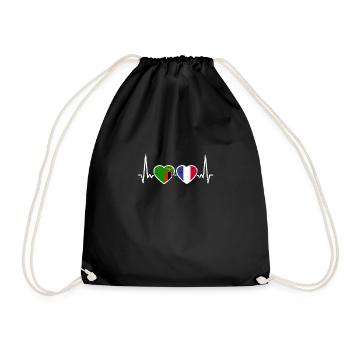 Zambia France Vintage Heartbeat Flag - Drawstring Bag - black - Front