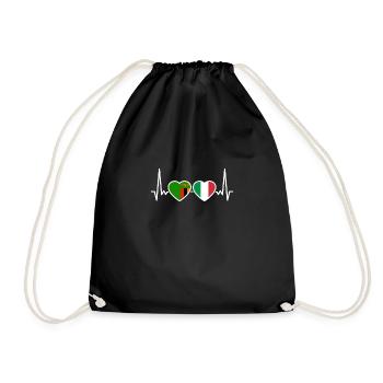 Zambia, Italy, Heartbeat, Flag, Italian, Zambian - Drawstring Bag - black - Front
