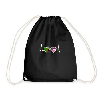 Zambia, USA, Heartbeat, Flag, American, Zambian - Drawstring Bag - black - Front