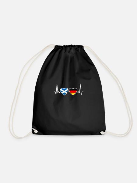 Scotland Germany Vintage Heartbeat Flag - Drawstring Bag - black