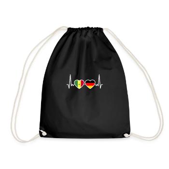 Senegal Germany Heartbeat Flag Senegalese - Drawstring Bag - black - Front