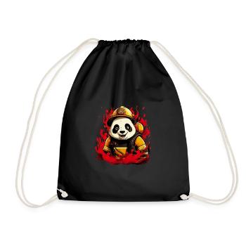 Niedlicher Panda Feuerwehrmann Feuerwehr für - Turnbeutel - Schwarz - Vorne