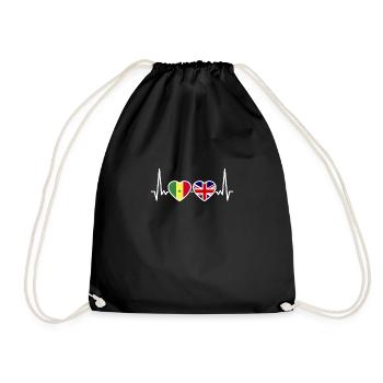 Senegal UK Heartbeat Flag British - Drawstring Bag - black - Front