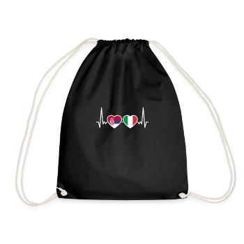 Serbia Italy heartbeat flag Italian Serb - Drawstring Bag - black - Front