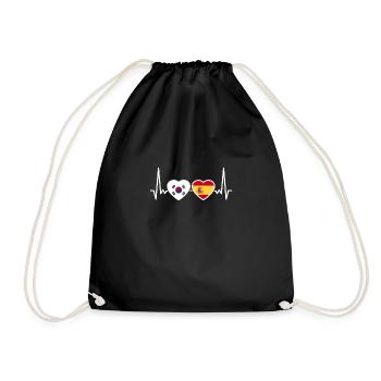 South Korea Spain Heartbeat Flag South Korean - Drawstring Bag - black - Front