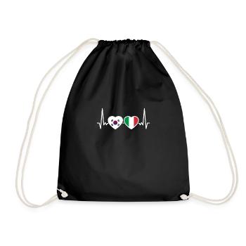 South Korea Italy Heartbeat Flag South Korean - Drawstring Bag - black - Front