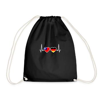 Taiwan Germany Heartbeat Flag Taiwanese - Drawstring Bag - black - Front