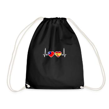 Taiwan Spain Heartbeat Flag Spanish Taiwanese - Drawstring Bag - black - Front