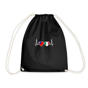 Taiwan Italy Vintage Heartbeat Flag Taiwanese - Drawstring Bag - black - Front