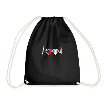 Taiwan Italy Heartbeat Flag Taiwanese - Drawstring Bag - black - Front