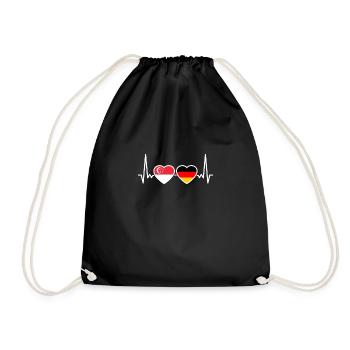 Singapur Deutschland Herzschlag Flagge Singapurer - Turnbeutel - Schwarz - Vorne