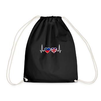 Liechtenstein UK Heartbeat Flag British - Drawstring Bag - black - Front