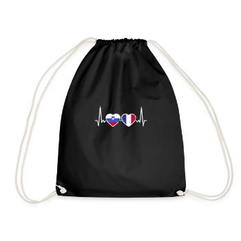 Slowenien Frankreich Vintage Herzschlag Flagge - Turnbeutel - Schwarz - Vorne