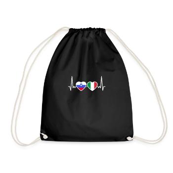 Slovenia Italy Heartbeat Flag Slovenian - Drawstring Bag - black - Front