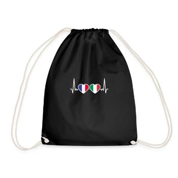 France, Italie, Heartbeat, Drapeau, Français - Sac de sport léger - noir - Devant