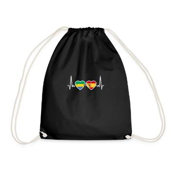 Gabon Spain Vintage Heartbeat Flag Gabonese - Drawstring Bag - black - Front