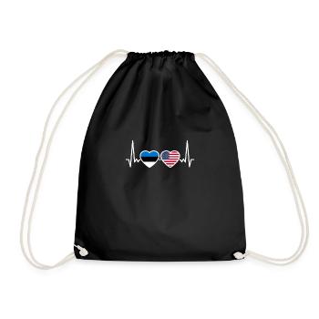 Estonia USA Heartbeat Flag Estonian - Drawstring Bag - black - Front