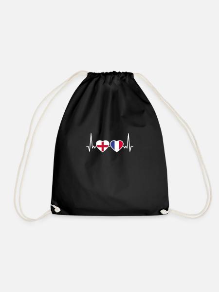England Frankreich Herzschlag Flagge Engländer - Turnbeutel - Schwarz