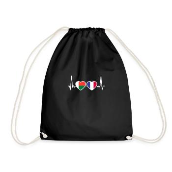 Madagascar France Heartbeat Flag Malagasy - Drawstring Bag - black - Front