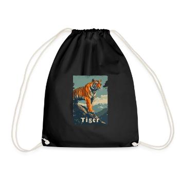 Vintage Tiger Retro Wildtier - Turnbeutel - Schwarz - Vorne