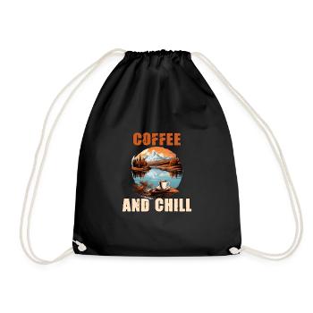 Kaffee und Chill Vintage Berg Natur-Szene - Turnbeutel - Schwarz - Vorne