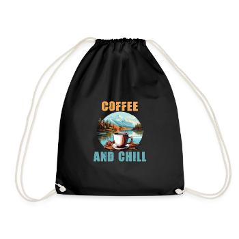 Kaffee und Chill Vintage Berg Natur-Szene - Turnbeutel - Schwarz - Vorne