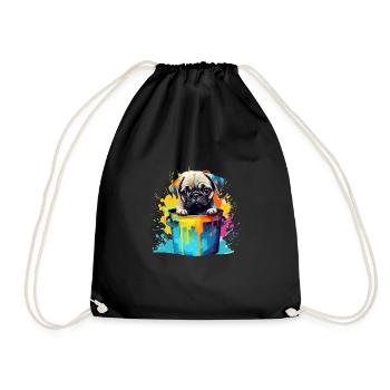 Mops Niedlicher Hund Farbeimer - Turnbeutel - Schwarz - Vorne