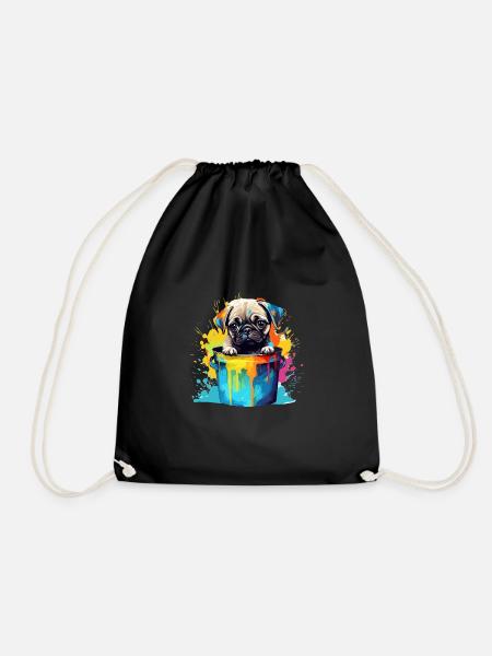 Mops Niedlicher Hund Farbeimer - Turnbeutel - Schwarz