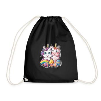Einhorn Ostern für Kinder Regenbogen und Eier für - Turnbeutel - Schwarz - Vorne