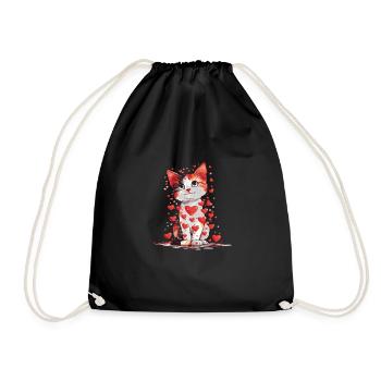 Katze Liebe Valentinstag Katze mit roten Herzen - Turnbeutel - Schwarz - Vorne