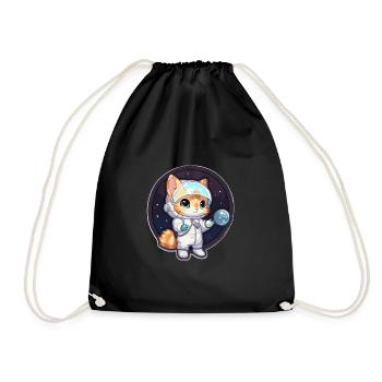 Astronaut Kitty erforscht die kosmische Grenze - Turnbeutel - Schwarz - Vorne
