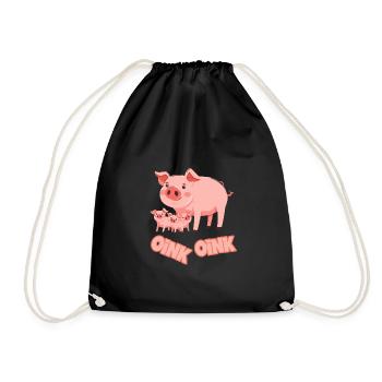 Schweinchen Schwein Oink - Turnbeutel - Schwarz - Vorne