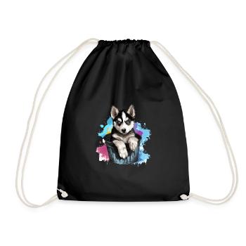 Siberian Husky Niedlicher Hund Farbeimer - Turnbeutel - Schwarz - Vorne