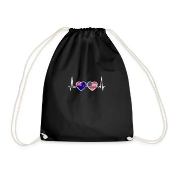 Australia USA Vintage Heartbeat Flag - Drawstring Bag - black - Front