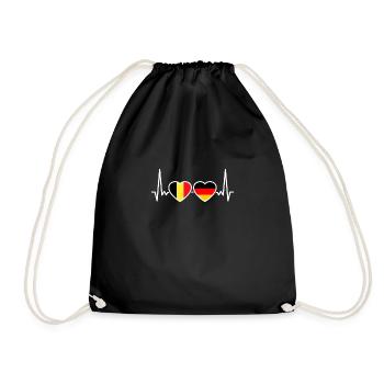 Belgium Germany Heartbeat Flag Belgium - Drawstring Bag - black - Front