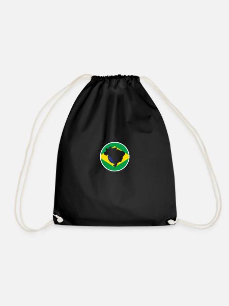 Brazil Map Brazilian Flag - Drawstring Bag - black