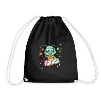 MATILDA - Schöner Mädchen Name mit süßem Alien - Turnbeutel - Schwarz - Vorne