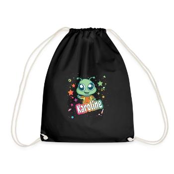 KAROLINE - Beau nom de fille avec extraterrestre mignon - Sac de sport léger - noir - Devant