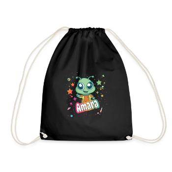 AMARA - Beautiful Girl Name with Cute Alien - Drawstring Bag - black - Front