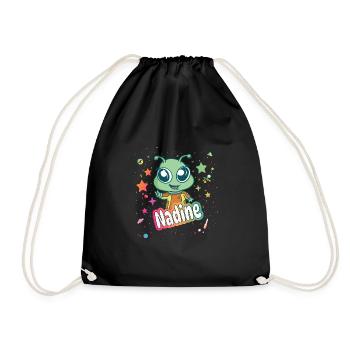 NADINE - Beautiful Girl Name with Cute Alien - Drawstring Bag - black - Front