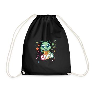 CHRIS - Schöner Junge Name mit süßem Alien - Turnbeutel - Schwarz - Vorne