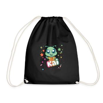 KAI - Beautiful boy name with cute alien - Drawstring Bag - black - Front