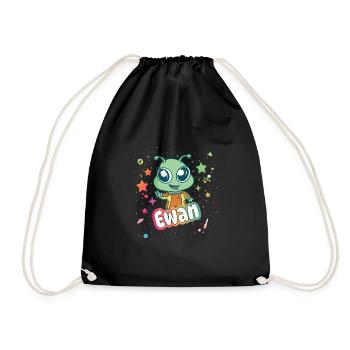 EWAN - Beautiful boy name with cute alien - Drawstring Bag - black - Front