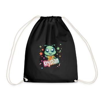 KRYSTIAN - Beautiful boy name with cute alien - Drawstring Bag - black - Front