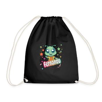 FERNANDO - Schöner Junge Name mit süßem Alien - Turnbeutel - Schwarz - Vorne