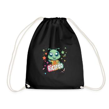 RICARDO - Beautiful boy name with cute alien - Drawstring Bag - black - Front