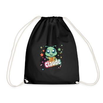 CLAUDE - Beautiful boy name with cute alien - Drawstring Bag - black - Front