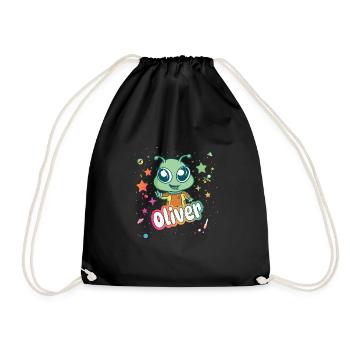OLIVER - Beautiful boy name with cute alien - Drawstring Bag - black - Front