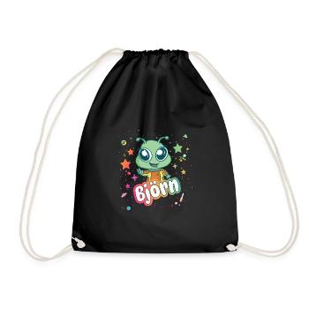 BJÖRN - Beautiful boy name with cute alien - Drawstring Bag - black - Front